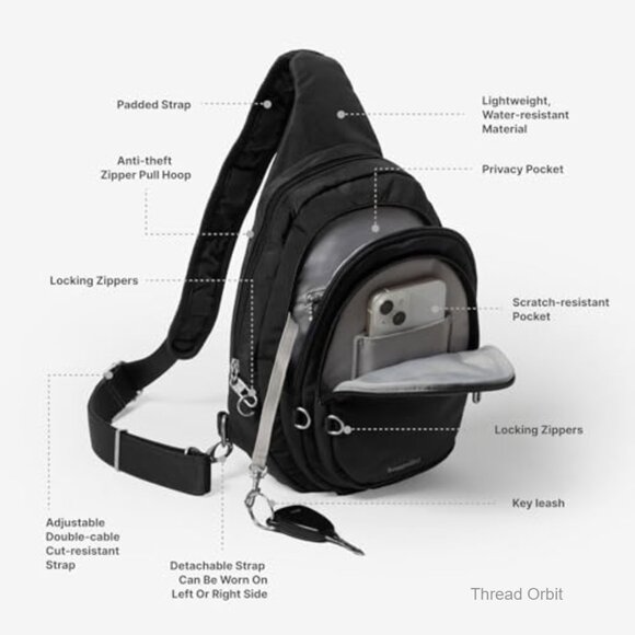 Anti-Theft Travel Sling Backpack with RFID Locking Zippers main image 7
